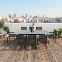 Table à manger moderne sur mesure fabriquée en Chine, très vendue, avec plateau en verre, structure en aluminium, facile à nettoyer, ensemble de 6 chaises