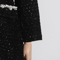 Nouveautés 2026 Robe trapèze à manches longues col rabattu ornée de perles pour femme Tenues de bureau Robe en tweed