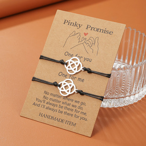 Pinky Promise <b>Couple</b> <b>Bracelet</b> Stainless Steel Heart Geometric Design Waxed Thread Gift Jewelry for Lovers - Product Image 1