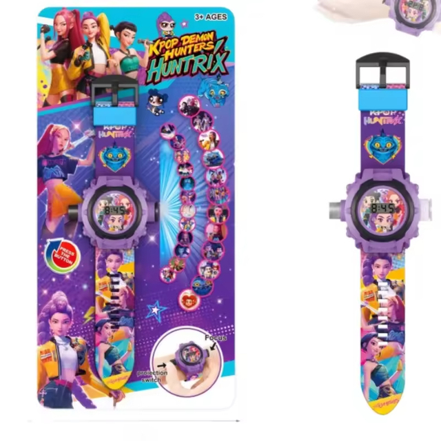 2026 New K POP Demon Hunters Projection Watch Electronic Luminous Toy LED Light up Cartoon Wrist Watch for Kids Gift