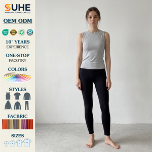 เสื้อกล้ามผู้หญิง SUHE คอกลม แขนกุด ทรงพอดีตัว ผ้าคอตตอนผสมสแปนเด็กซ์ 260GSM ถักทอแบบลำลอง สีพื้น รับผลิตแบบ OEM ODM - Product Image 2