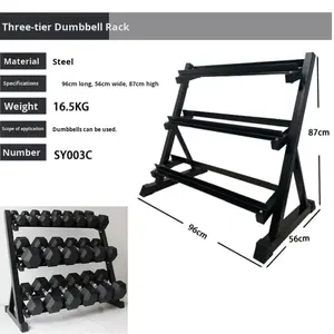 Soporte de Mancuernas Hexagonal de 3 Niveles para Gimnasio en Casa o Uso Comercial, Estructura de Acero Metálico, Almacenamiento Vertical para Pesas - Product Image 4