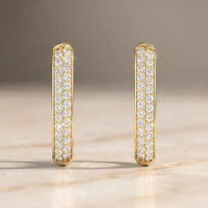 Luxury Double <b>Row</b> Round Cut Lab Grown Diamond Hoop Earrings in 10K 14K 18K Gold 925 935 Sterling Silver Fine Jewelry - Product Image 1