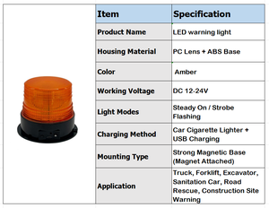 Feu <span class=keywords><strong>de</strong></span> signalisation LED magnétique rechargeable, clignotant ambre pour circulation, chargement USB par allume-cigare - Product Image 3