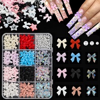 Décorations pour ongles Papillon Aurore, Nœuds papillon, Fleurs, Strass en résine à dos plat, Demi-perles, 12 compartiments, Style Doux