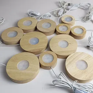 Suporte de madeira para exibição de bolas de cristal, base redonda com luz LED para objetos de arte em resina de cristal 3D, novo círculo