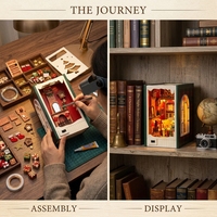 Hamaileon Kit de maison miniature 3D en bois DIY pour Noël, design carnet à carreaux, décoration d'étagère avec cheminée et LED chaleureuses