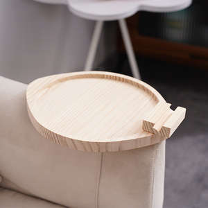 Plateau d'accoudoir de canapé rond en pin Radiata avec support pour téléphone, pour servir thé et collations - Product Image 1