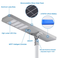 Lampadaire solaire LED tout-en-un haute luminosité 100W en aluminium moulé sous pression IP66 avec panneau mono MPPT LiFePO4 pour autoroute et parking