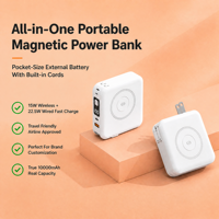 Batterie externe magnétique ODM/OEM prête à voyager 10000 mAh, charge 5 appareils simultanément, légère et conforme aux normes aériennes, vente en gros B2B