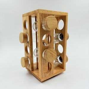 <b>Rotatable</b> Bamboo Wood <b>Spice</b> <b>Rack</b> Multi Compartment Kitchen Countertop Storage Organizer 4-7.9in Depth - Product Image 1
