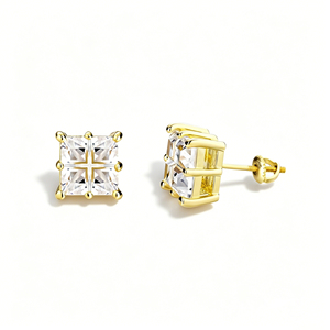 Orecchini <span class=keywords><strong>a</strong></span> perno quadrati <span class=keywords><strong>a</strong></span> 4 griglie placcati oro con micro pavé di zirconia cubica, in rame, stile hip hop, di lusso leggero, alla moda, da uomo - Product Image 3