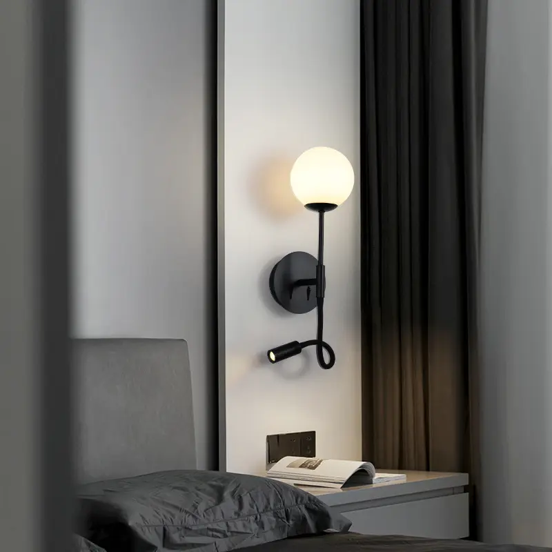 Applique murale décorative Simple en verre, tuyau rond en silicone, chambre à coucher, chevet, lampe de lecture LED