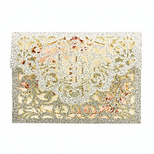 Cartes d'invitation de mariage découpées au <span class=keywords><strong>laser</strong></span> en <span class=keywords><strong>papier</strong></span> pailleté bleu champagne argenté or rose 5x7 po, invitations de vœux, Quinceañera - Product Image 2