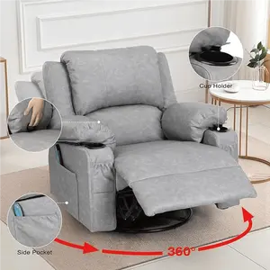 Microfiber Fabric Recliner Chair Modern Rocker with Heated Massage Swivel Single Sofa Seat with Drink Holders