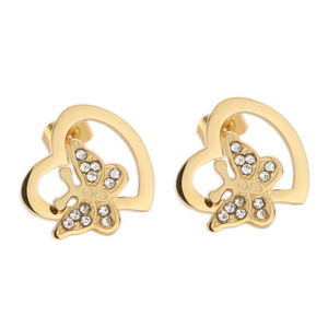 Boucles d'oreilles papillon en diamant, design cœur creux en or, taille brillant rond, bijoux pour femme à porter au quotidien - Product Image 1