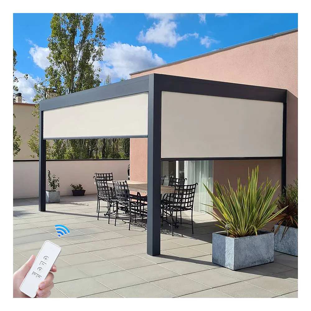 Nuevas persianas enrollables Ziptrack para exteriores a prueba de viento inteligentes, sombra opaca para patios pérgola