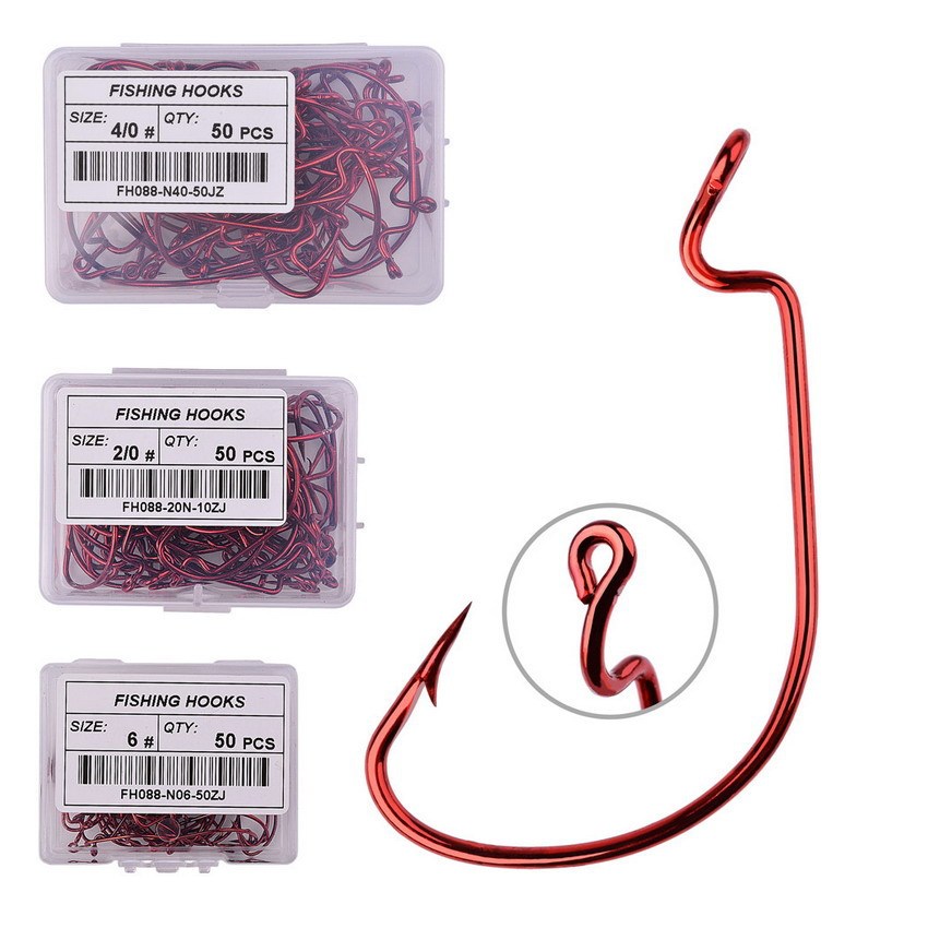 50pcs High Carbon Steel Worm Fishing Hooks - Assorted Sizes 2# To 3/0#, Sharp Offset Hooks For Soft Baits - View #7