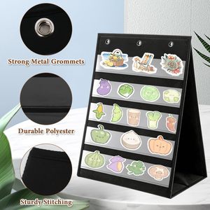 Tabletop Pocket Chart 14x17 Inch 3 Page Flip Design 8 Sides <b>Foldable</b> Portable Sticker Display Stand Oxford Fabric Teaching - Product Image 5