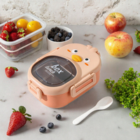 Boîte à lunch thermique portable en acier inoxydable 304 à double compartiment, à un seul niveau, compatible micro-ondes, scellée, avec un design mignon de dessin animé