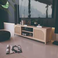 Meuble TV Minimaliste en Bambou et MDF – Stock US – Rangement pour Équipements Multimédias pour Salon, Chambre, Villa, Appartement – Table TV