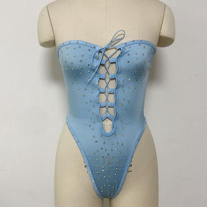 高品質ナイロンダンサーレディースワンピースポールホワイトABラインストーンストリッパー衣装女性セクシーボディスーツエキゾチックダンスウェア - Product Image 4