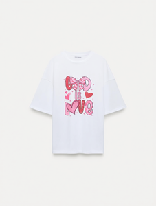T-shirt da donna God Is Love, vestibilità regolare, girocollo, manica corta, fiocco rosa, cuori, stile casual, 100% cotone jersey, primavera estate - Product Image 1