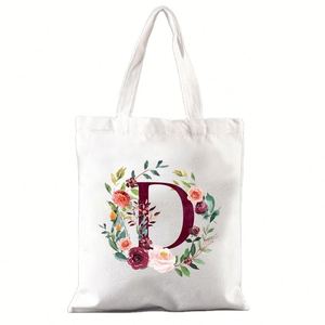Fashion Daily Reusable Vintage Design Letter D Floral Print Wholesale <b>Canvas</b> Shoulder <b>Bags</b> - Product Image 1