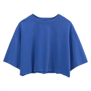 T-shirt court asymétrique blanc à manches courtes et col rond pour femme, coupe ample, style minimaliste, en jersey, idéal printemps-été - Product Image 2