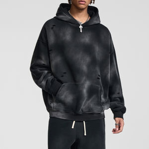 Venta al por mayor logotipo personalizado lavado ácido Unisex algodón de gran tamaño pesado primavera personalizado liso pulóver grueso polar sudaderas con capucha para hombre - Product Image 2