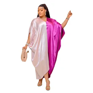 2023 Muslim Dubai Fledermaus ärmel Plus Size Kontrast farbe Nähen Kaftan Kleid Große V-Ausschnitt Outfits Hochzeit Afrikanische Robe