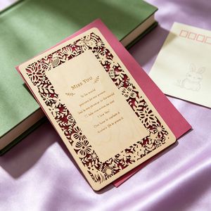 Cartes <span class=keywords><strong>d</strong></span>'invitation de mariage personnalisées en bois gravées au laser OEM ODM, design artistique, cadeaux souvenirs pour les invités - Product Image 6