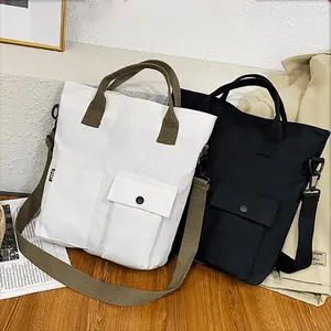 Bolsas De Compras Eco Bag Customised Logo Canvas Sling Student Crossbody Shoulder Cotton Canvas Tote Bag with Pocket and Zipper