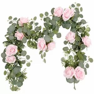 Guirnaldas de Rosas Artificiales de Seda Rosa Claro de 100cm y 200cm, Decoración Colgante para Bodas, Guirnaldas Florales para Interiores - Product Image 1