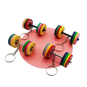 Wsnbwye llaveros gift Anime Sublimation DIY plate barbell keychain charm gym mini rubber barbell keychain