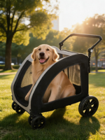 Poussette pour animaux de compagnie grande taille, étanche, 4 roues, pliable, en tissu Oxford 600D respirant, pour le transport extérieur des chiens, vente en gros d'usine