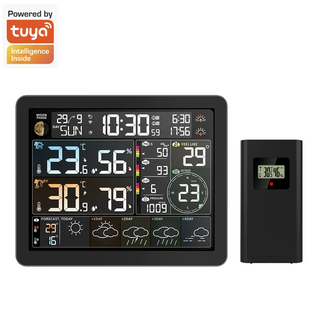 WIFI TUYA Weather Station Digital Alarm Clock Electronic Thermometer Hygrometer Sensor Barometer with Wind Speed Direction