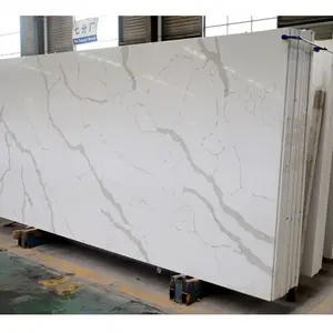 Hot Sales New Design Polished Engineering Artificial Calacatta White Quartz Stone Slabs Kitchen Countertops