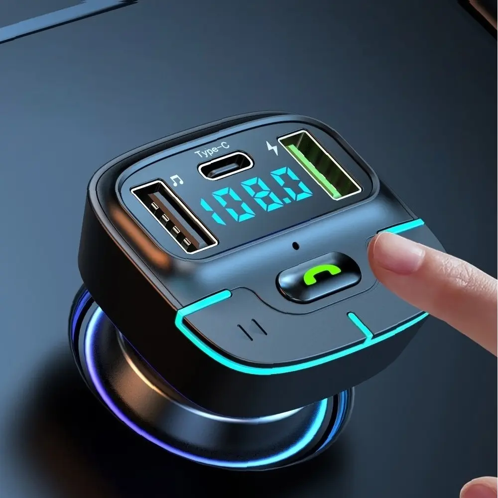 新しいディスプレイ電圧検出車Bluetooth5.4FmトランスミッターデュアルUSBQcPD20W充電器車用急速充電Mp3プレーヤー