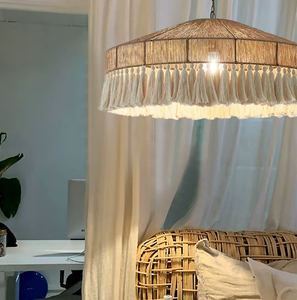 <span class=keywords><strong>Lampadario</strong></span> a Sospensione Ecologico Artigianale in Macramè con Nappine Intrecciate in Corda e Rattan LED - Product Image 5