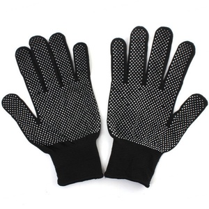 Gants de sécurité antidérapants en coton noir avec texture micro-diamantée en relief, poignet tricoté à couverture intégrale, usage général - Product Image 1