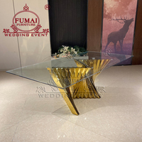 Table de réception de mariage en acier inoxydable doré design table d'événement de fête élégante avec plateau en verre trempé