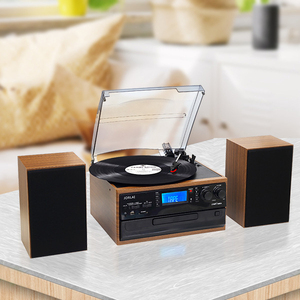 Tocadiscos Retro de Madera Multifuncional con Reproductor de CD, Casete, Radio FM/AM, Ranura para Tarjeta USB/SD y Altavoces Externos - Product Image 6