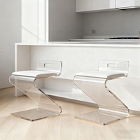 Chaise de salle à manger moderne en acrylique transparent avec dossier en cuir, design en forme de Z, écologique et durable pour la maison, le bar et les loisirs