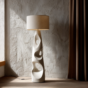Minimalist E26 LED Ceramic Table Lamp Wavy Base Beige Fabric <b>Shade</b> Dimmable Cold White Ra 80 1-Year Warranty for Living Room - Product Image 6
