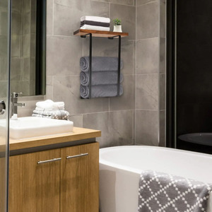 Estante de baño montado en la pared de doble poste Organizador de almacenamiento de toallas domésticas de metal Almacenamiento y decoración de baño pequeño - Product Image 6