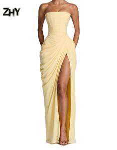 Nuevas Llegadas, Vestido Largo Elegante y Sexy sin Tirantes con Abertura Alta en Siete Colores, Estilo Francés 2026 - Product Image 1