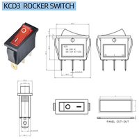 Interrupteur à bascule avec bouton SPST led, 3 voies, cqc, KCD3, r11, t125, 55, 16a, 250v, 1e4, 20a, 250v, 3 broches
