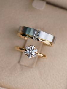 แหวนแต่งงานคู่รักทอง 14K 18K ขายส่งจากโรงงาน ชุดแหวนเพชรเพาะเลี้ยงในห้องปฏิบัติการ แหวนหมั้นลายดอกไม้ - Product Image 1
