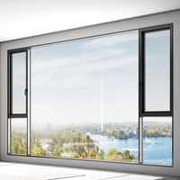 Ventana Abatible de Aluminio con Marco Negro, Aislamiento Acústico, Ahorro Energético, Doble Vidrio, para Oficinas, Edificios y Baños